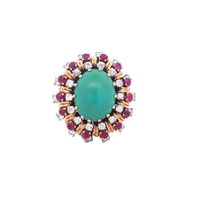 Load image into Gallery viewer, Vintage 18K Yellow Gold Turquoise Diamond Ruby Ring