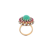 Load image into Gallery viewer, Vintage 18K Yellow Gold Turquoise Diamond Ruby Ring