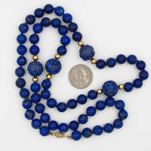 Load image into Gallery viewer, Vintage 14k Gold Carved Asian Lapis Beaded Bead Necklace