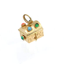 Load image into Gallery viewer, Large Vintage 18K Yellow Gold Italian Gemstone Treasure Chest Charm