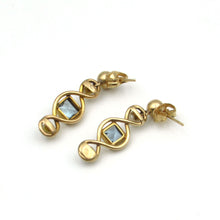 Load image into Gallery viewer, Antique 14K Aquamarine & Pearl Drop Earrings