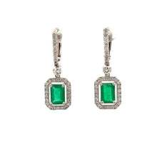 Load image into Gallery viewer, 14K white Gold Fine Columbian Emerald and Diamond Drop Earrings