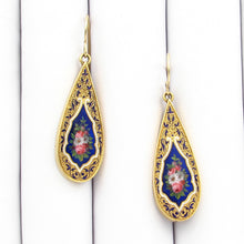 Load image into Gallery viewer, Antique Victorian 14K Yellow Gold ENAMEL Pin and Earrings in box