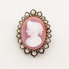 Load image into Gallery viewer, Antique Victorian 14K Hardstone Cameo w/ Pearl Brooch / Pin