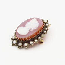 Load image into Gallery viewer, Antique Victorian 14K Hardstone Cameo w/ Pearl Brooch / Pin