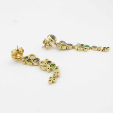 Load image into Gallery viewer, TEMPLE ST CLAIR 18K Gold Moonstone, Sapphire Long Drop Earrings