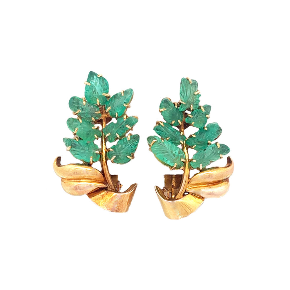 Vintage 14K Carved emerald Earrings