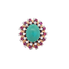 Load image into Gallery viewer, Vintage 18K Yellow Gold Turquoise Diamond Ruby Ring
