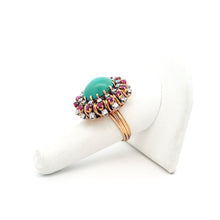 Load image into Gallery viewer, Vintage 18K Yellow Gold Turquoise Diamond Ruby Ring
