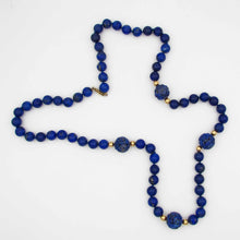 Load image into Gallery viewer, Vintage 14k Gold Carved Asian Lapis Beaded Bead Necklace
