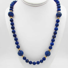 Load image into Gallery viewer, Vintage 14k Gold Carved Asian Lapis Beaded Bead Necklace
