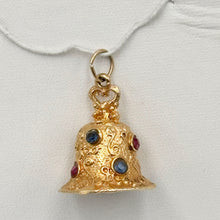 Load image into Gallery viewer, 14K Yellow Gold Sapphire and Ruby Bell Charm
