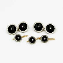 Load image into Gallery viewer, Antique Art Deco 14K Gold Onyx, Diamond Cufflink &amp; Stud set Austria
