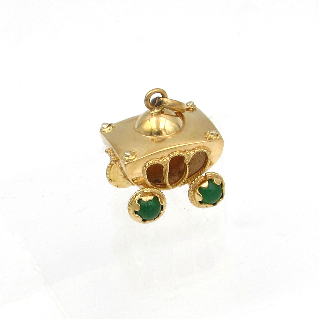 Vintage Italian 18K Yellow Gold Gemstone CARRIAGE Charm Pendant