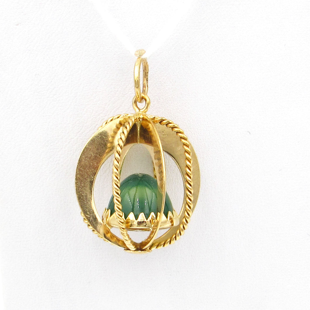 Vintage Italian 18K Yellow gold Round, Nephrite Jade Charm