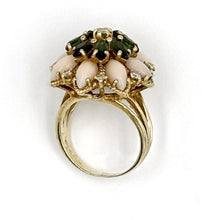 Load image into Gallery viewer, Vintage 14k Yellow Gold Diamond Tourmaline Angel Skin Coral Flower Ring
