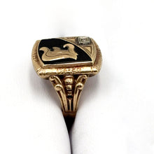Load image into Gallery viewer, 10k Yellow Gold Onyx Diamond "E" Ring
