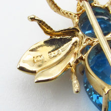 Load image into Gallery viewer, 14K Yellow Gold Blue Topaz Bumble Bee Pin or Pendant 1&quot;
