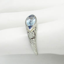 Load image into Gallery viewer, Antique 18K Filigree Aquamarine and Sapphire Ring
