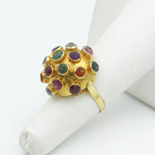 Load image into Gallery viewer, Vintage 18K Yellow Gold Multi Gemstone Spudnik ring sz 6
