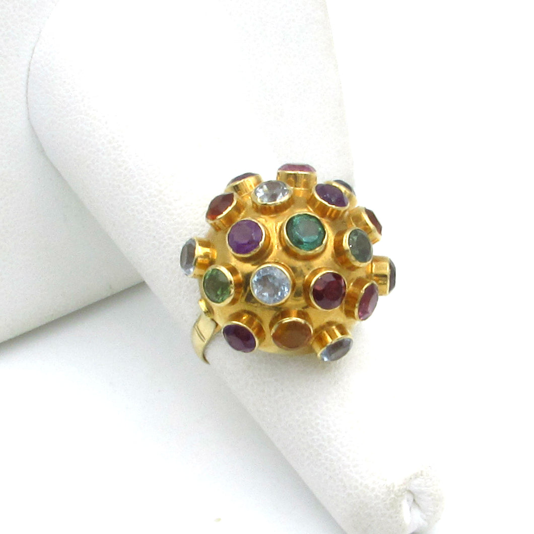 Vintage 18K Yellow Gold Multi Gemstone Spudnik ring sz 6