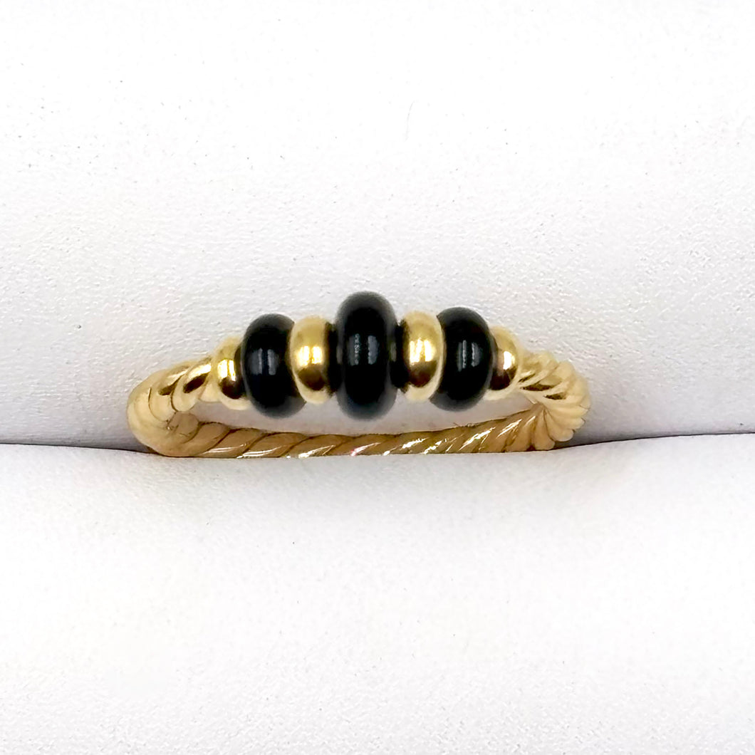 David Yurman 18k Yellow Gold Onyx Rio Rondelle Ring