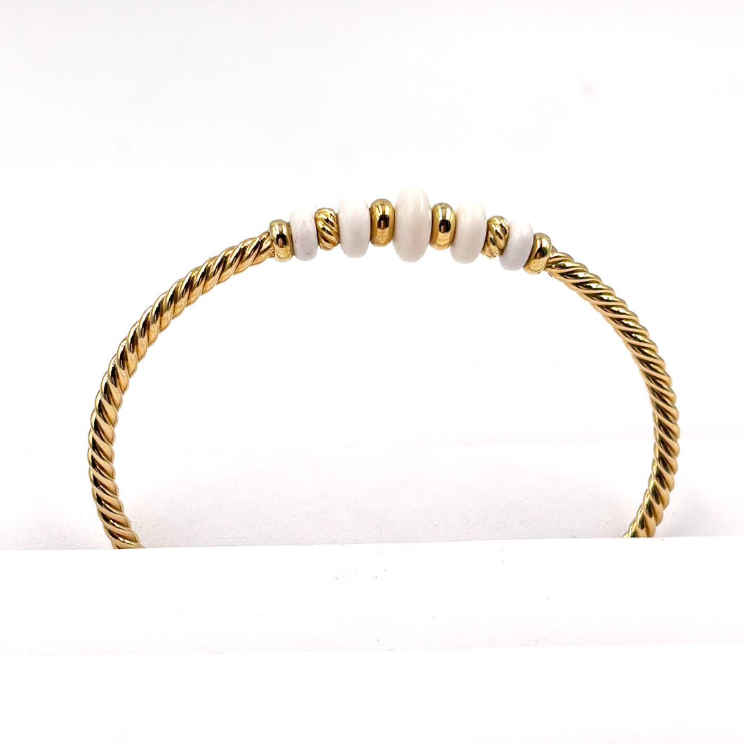 David Yurman Rio Rondelle Cable Cuff Bracelet White Agate 18K Yellow Gold