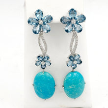 Load image into Gallery viewer, 18k White Gold Blue Topaz Diamond and Opal Flower Earrings

