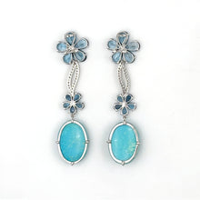 Load image into Gallery viewer, 18k White Gold Blue Topaz Diamond and Opal Flower Earrings
