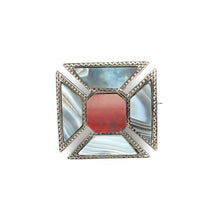 Load image into Gallery viewer, Antique Scottish Agate Sterling Silver Cross Brooch Pin
