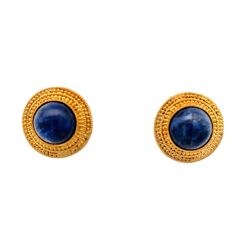 Handmade 18K Yellow gold Blue Sodalite Gemstone Earrings