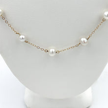 Load image into Gallery viewer, 14k Yellow Gold Station Pearl Necklace 17&quot;L
