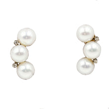 Load image into Gallery viewer, Vintage c1950 14K Yellow Gold Pearl and Diamond Screw Back Earrings
