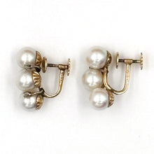 Load image into Gallery viewer, Vintage c1950 14K Yellow Gold Pearl and Diamond Screw Back Earrings
