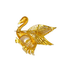 Load image into Gallery viewer, 18k Yellow Gold Diamond and Pearl Swan Pin/Brooch
