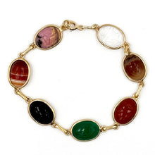 Load image into Gallery viewer, Vintage 14K Gold Multi Gem Scarab Bracelet
