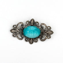 Load image into Gallery viewer, Sterling Silver Scarab Turquoise Glass Brooch /Pin
