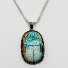 Load image into Gallery viewer, Vintage 1920's Sterling Silver Faience Scarab Necklace
