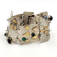 Load image into Gallery viewer, Artist Made Sterling Silver 14K Chunky Geometric Gemstone Bracelet
