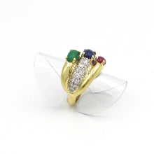 Load image into Gallery viewer, 18K Yellow Gold EMERALD RUBY SAPPHIRE &amp; Diamond Ring
