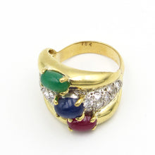 Load image into Gallery viewer, 18K Yellow Gold EMERALD RUBY SAPPHIRE &amp; Diamond Ring
