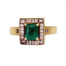 Load image into Gallery viewer, 18K Yellow Gold Emerald and 1.00ct Diamond Ring
