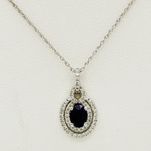 Load image into Gallery viewer, 14k White Gold Diamond Sapphire Pendant Necklace
