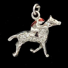 Load image into Gallery viewer, ART DECO Platinum Detailed Diamond Enamel HORSE Racing Charm
