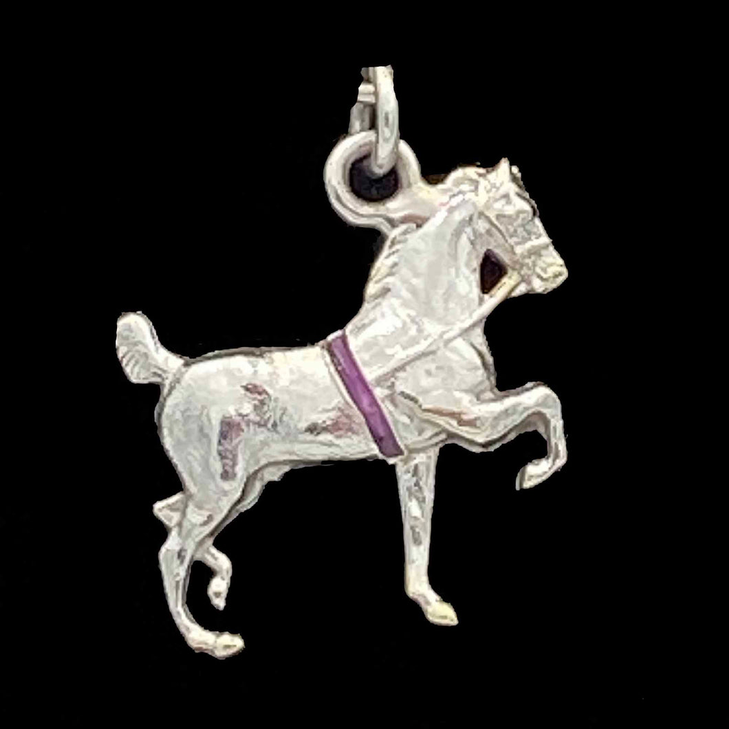 Detailed ART DECO Platinum Enamel HORSE Charm