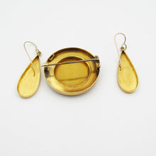 Load image into Gallery viewer, Antique Victorian 14K Yellow Gold ENAMEL Pin and Earrings in box
