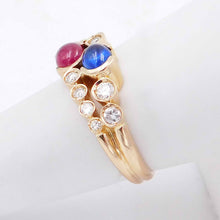 Load image into Gallery viewer, 14k Yellow gold Cabochon Ruby Sapphire and Diamond Ring sz 8
