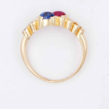 Load image into Gallery viewer, 14k Yellow gold Cabochon Ruby Sapphire and Diamond Ring sz 8
