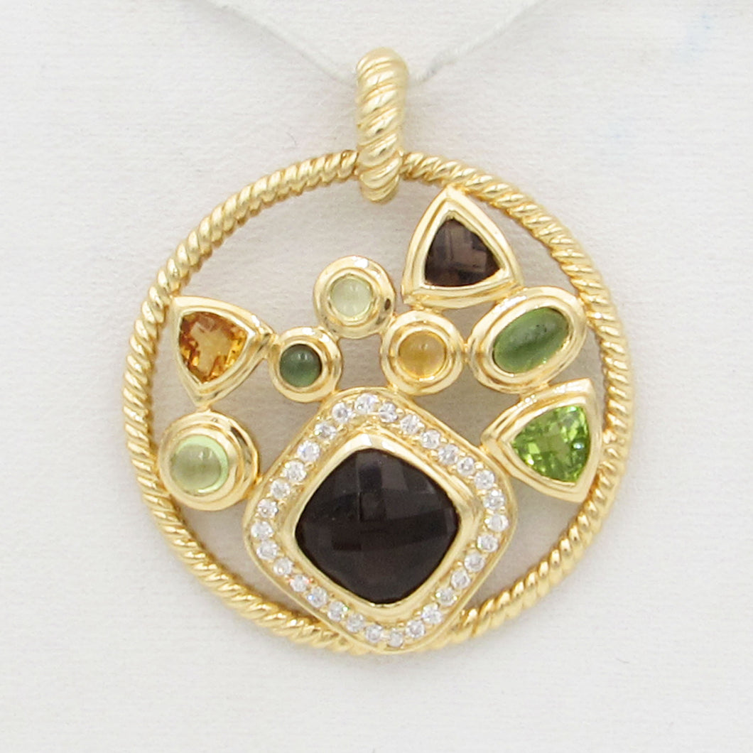 14k Yellow Gold Multi Gemstone Pendant in the style of Yurman