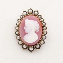 Load image into Gallery viewer, Antique Victorian 14K Hardstone Cameo w/ Pearl Brooch / Pin
